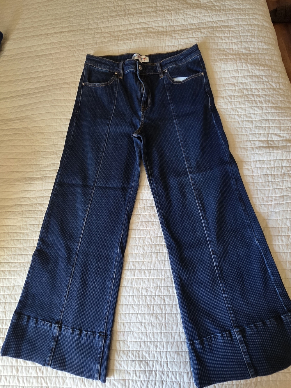 Risen Women's Dark Blue Wide-Leg Corduroy Jeans